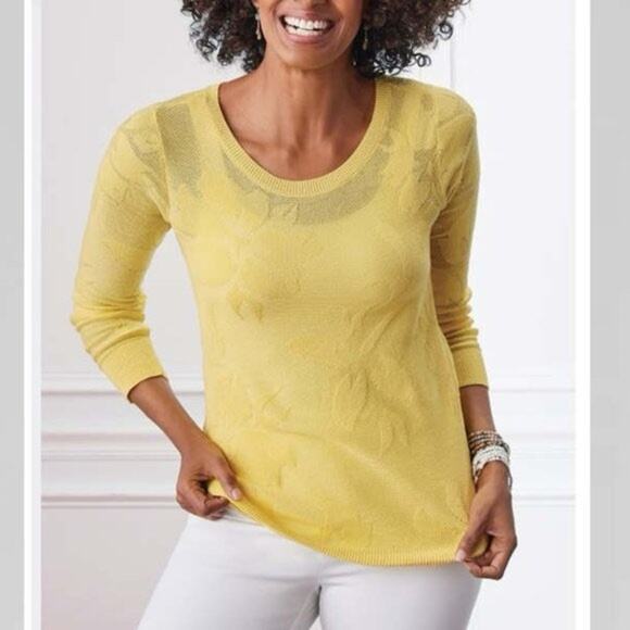 NEW Soft Surroundings Butter Yellow Lightweight Cotton Blend Pullover Sweater M - Picture 1 of 8